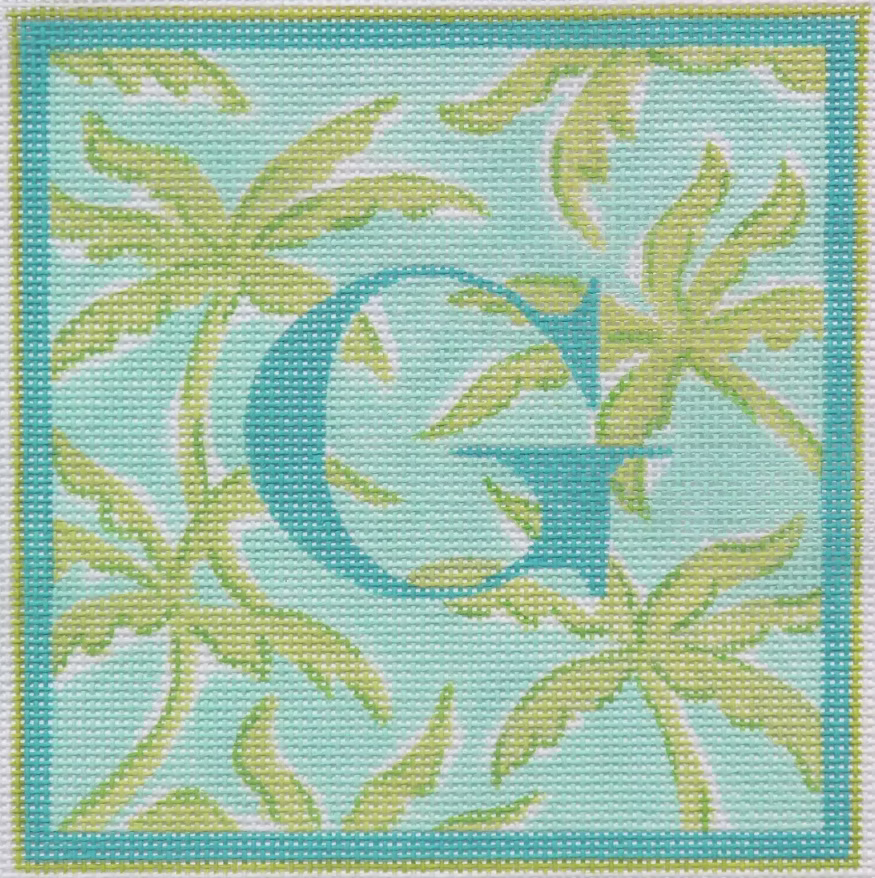 Kate Dickerson ALL-09 Lilly Letter Palms Greens on Light Blue