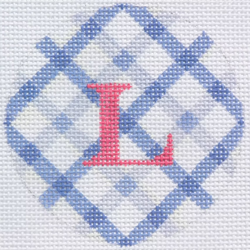 Kate Dickerson ALB-45 Blue and White Gingham Red Letter