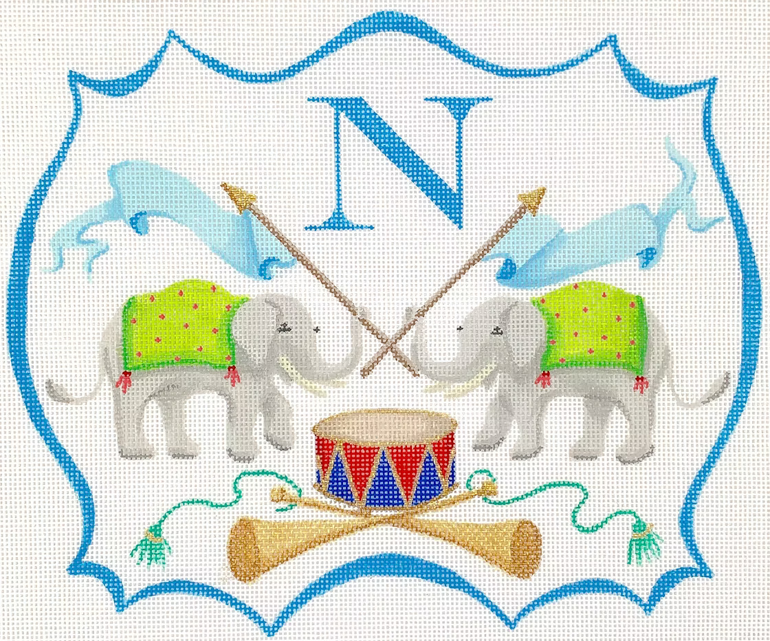 Kate Dickerson ALCR-08 Monogram Crest Elephant with Flags