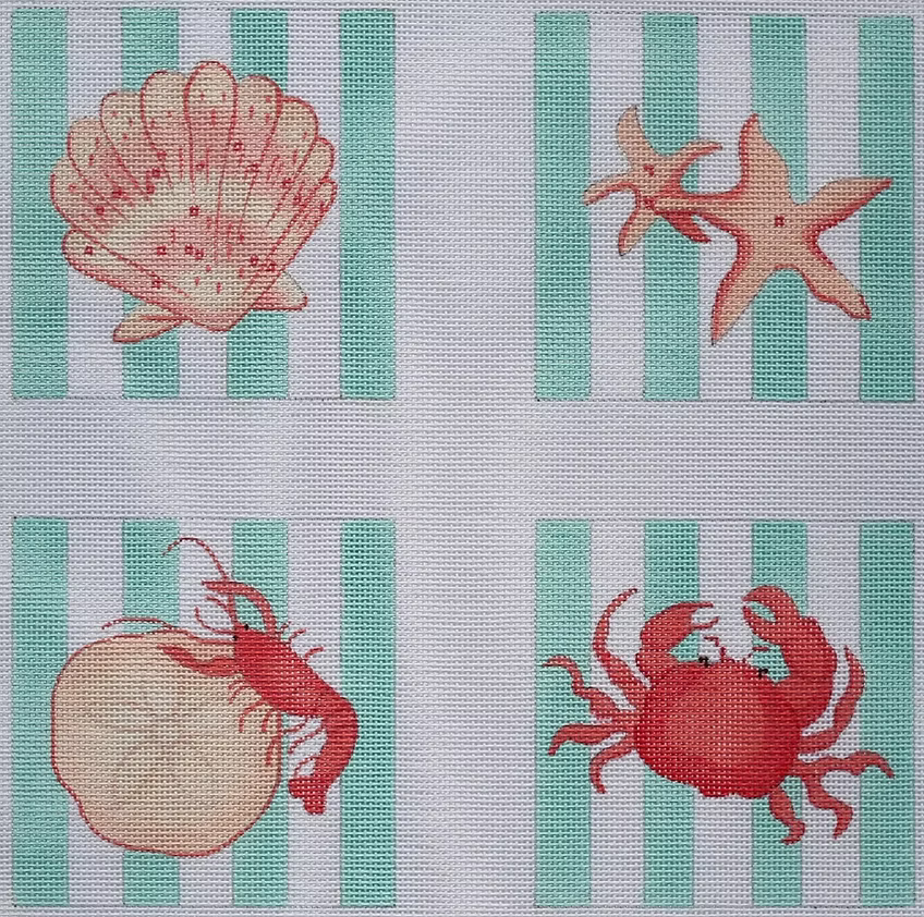 Kate Dickerson CO4-04 Set of 4 Coasters Shells and Crustaceans