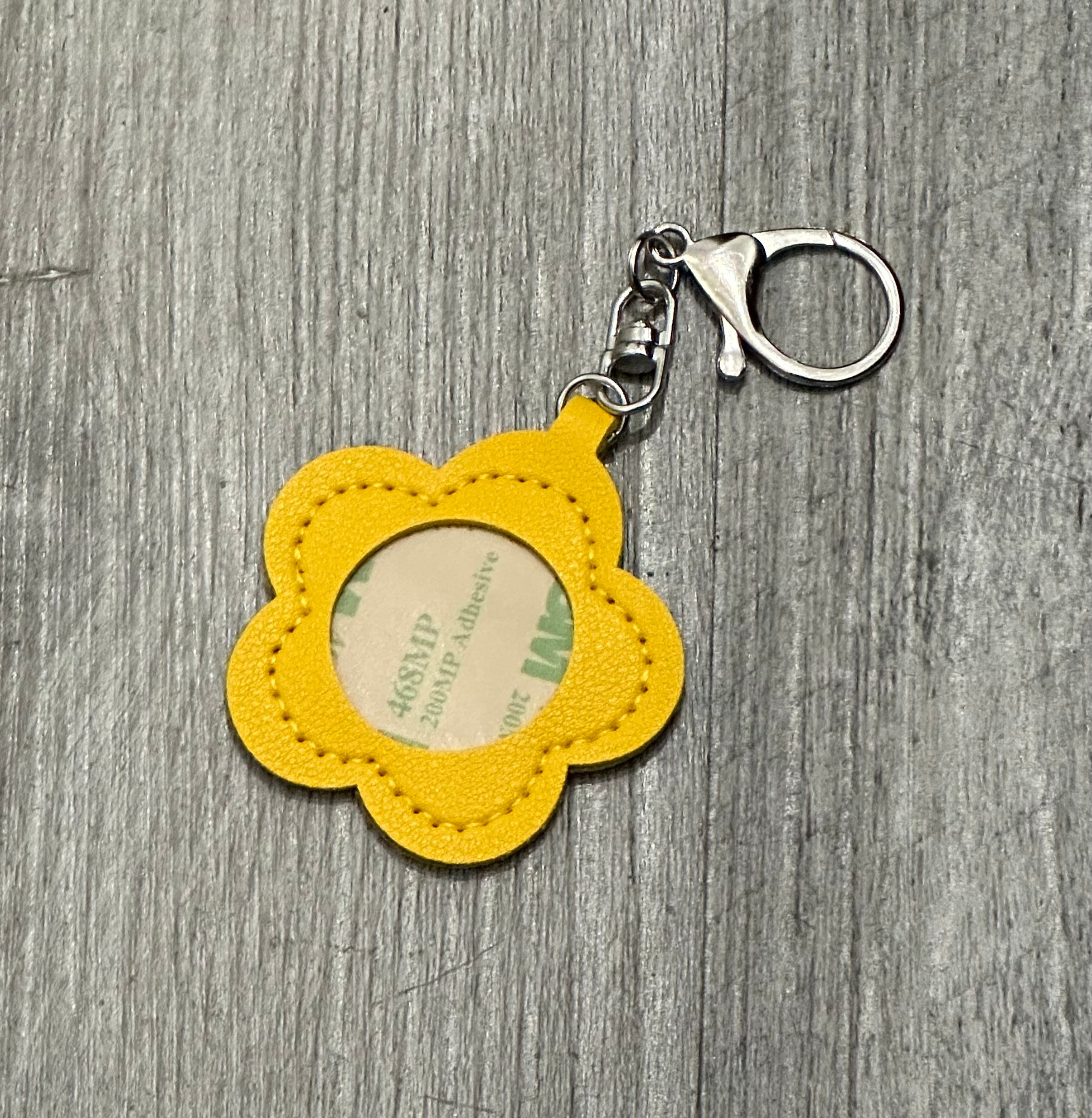 Cotswold Co Designs Needlepoint Yellow Self Finishing Flower Key Fob Bag Tag Adhesive Finishing Keychain