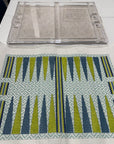 Kristine Kingston BGB-01 Backgammon Board Blue and Green includes Darby Designs Acrylic Backgammon Tray