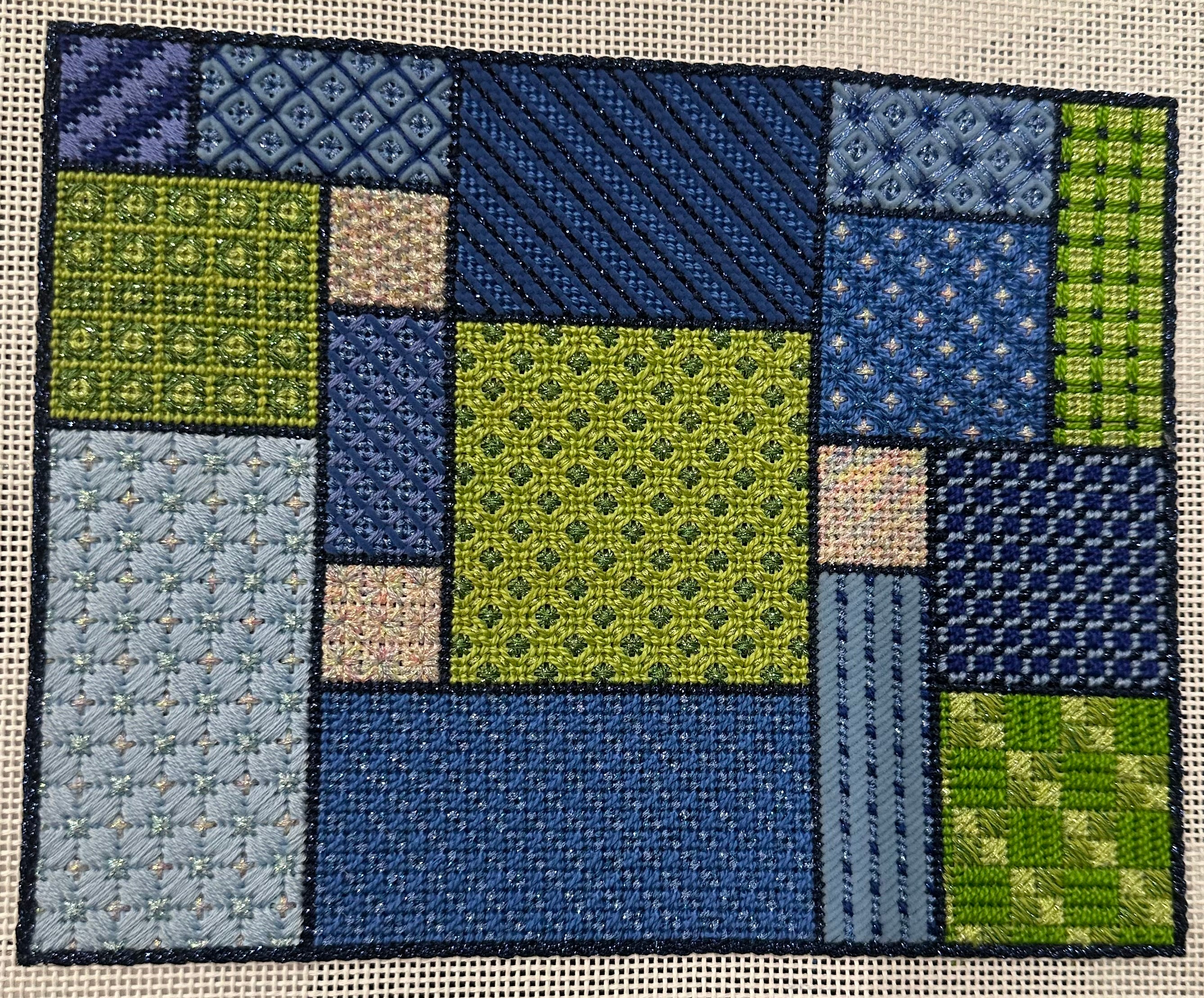 Grab and Go Blue/Green Canvas, Stitch Guide, Thread Kit & Stretcher ba ...