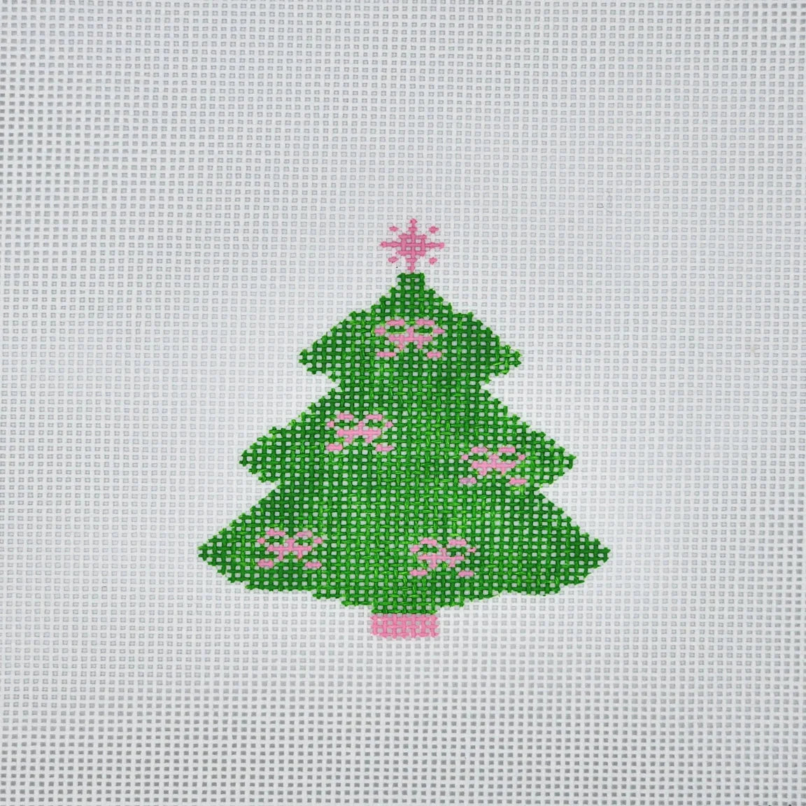 Silver Stitch Preppy Green Tree with Pink Bows