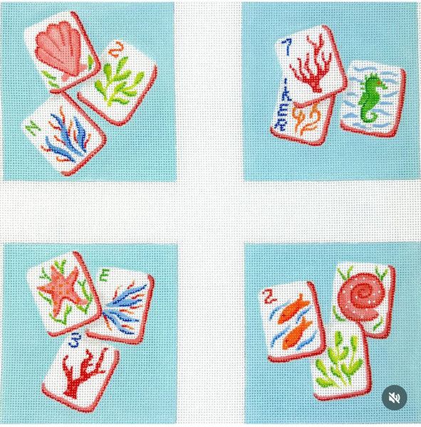 Kate Dickerson CO4-64 Set of 4 Coasters - Mahjong Tiles Coral Reef