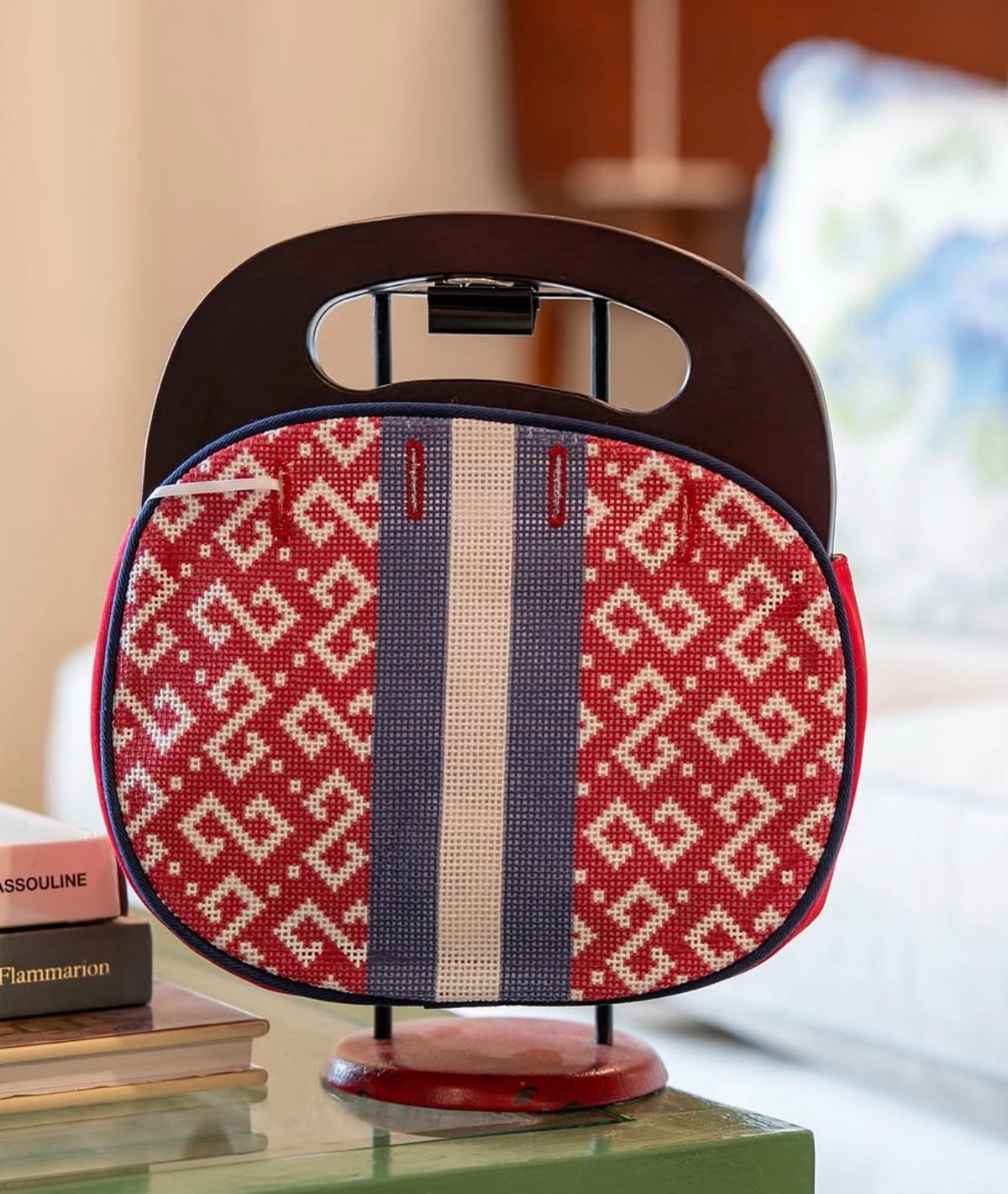 Ann Kaye Red with blue/White Stripe Bermuda Bag