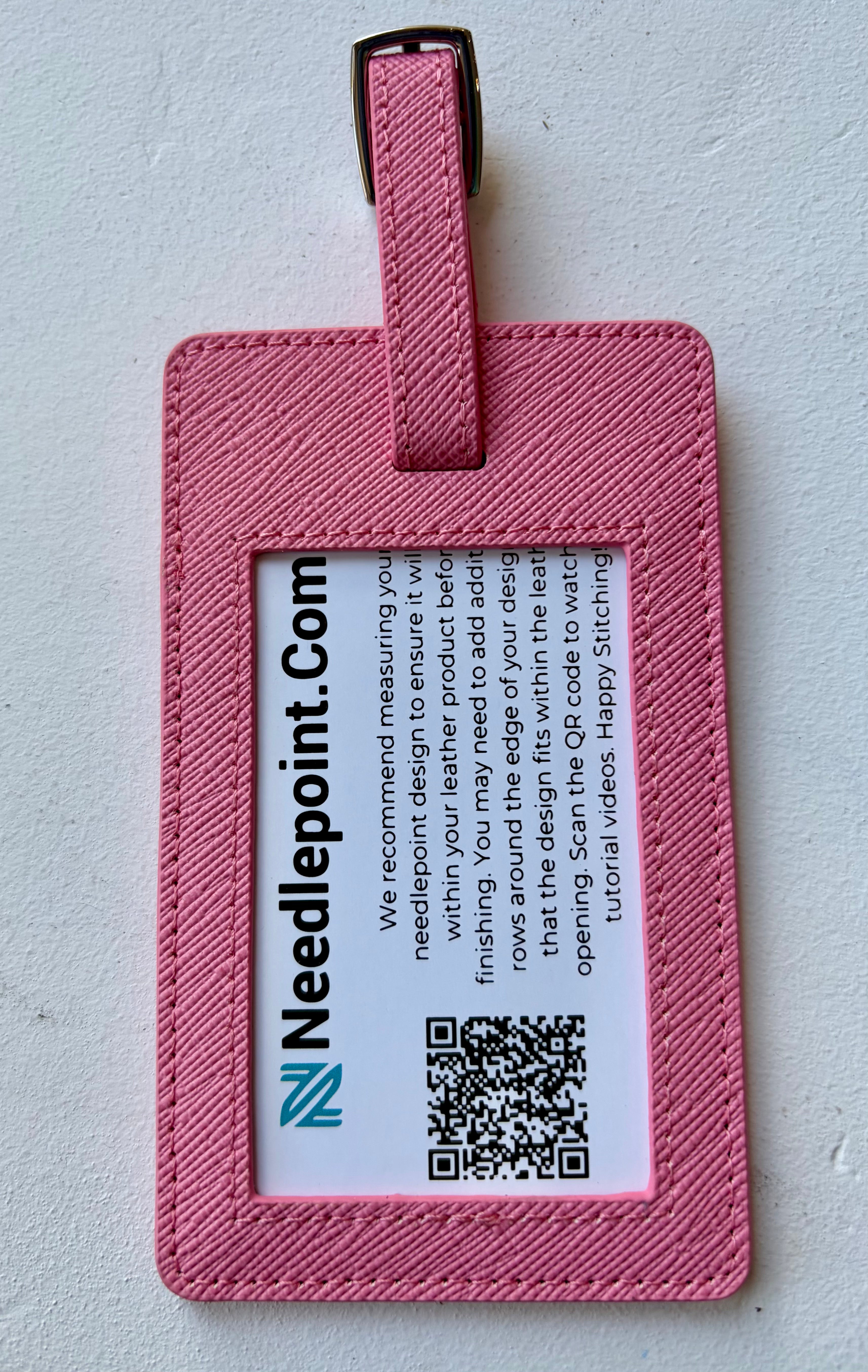 Bradley Needlepoint Pink Leather Bag Tag