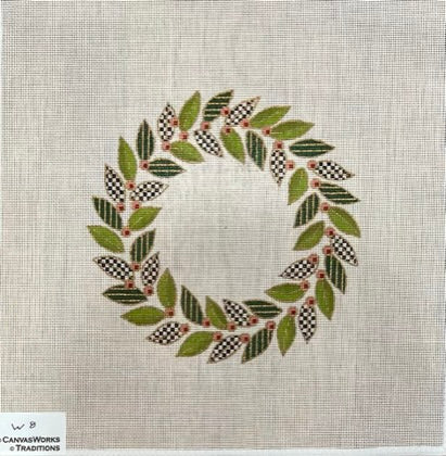 Canvas Works W 8 Olive Wreath with Patterned Leaves