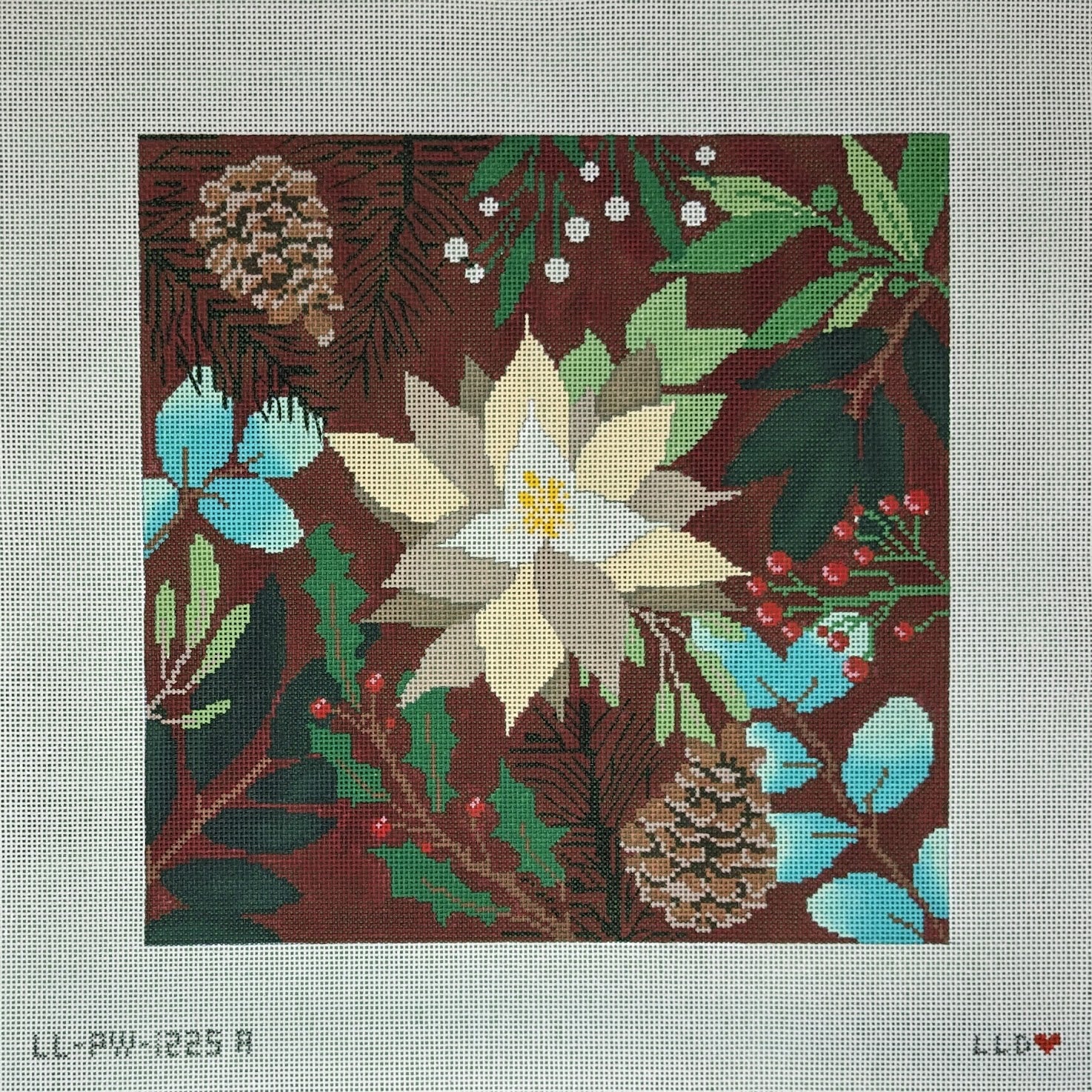 Laura Love LL-PW-PW-7a Botanical Pillow Red with White Flower