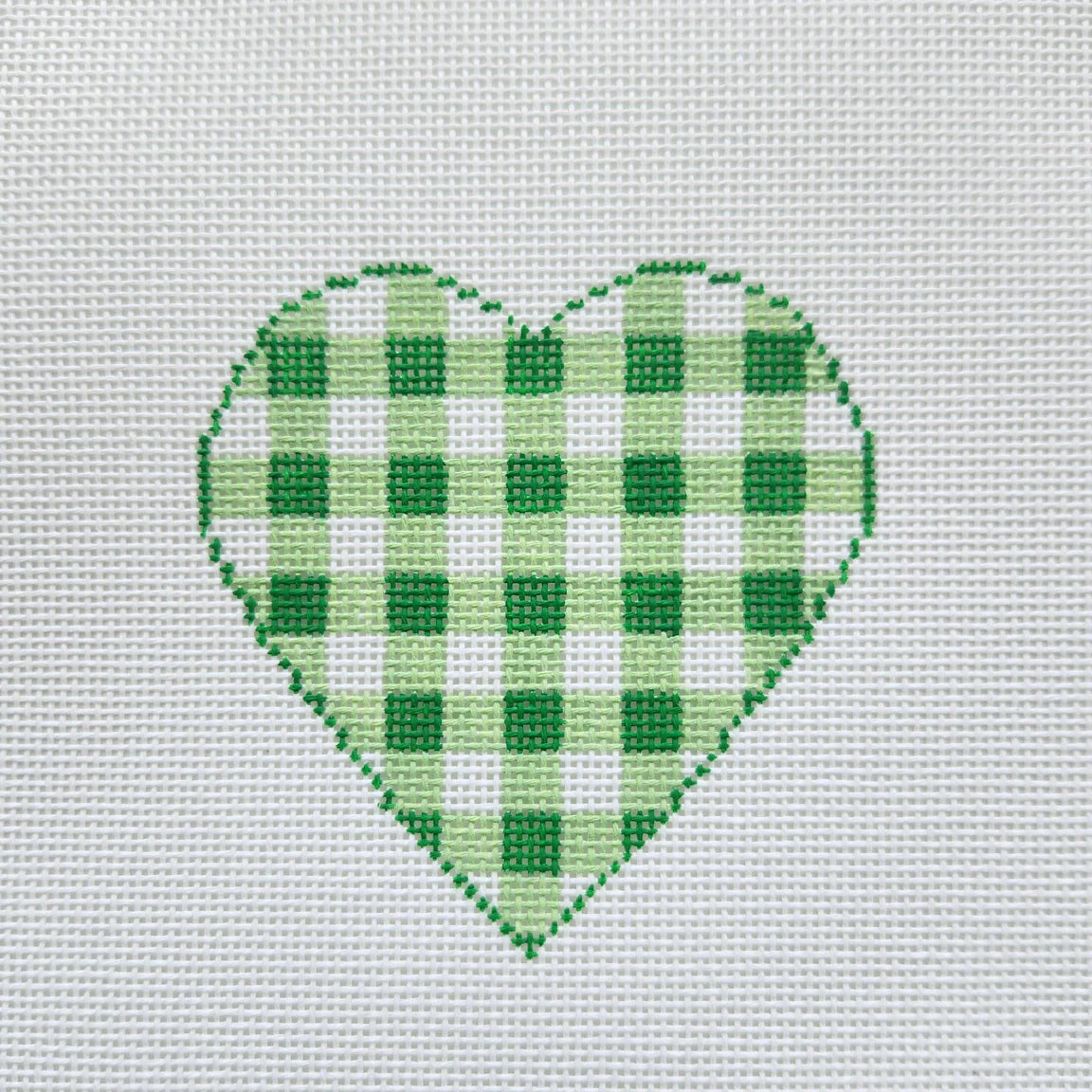 Silver Stitch Needlepoint Gingham Heart Small Green