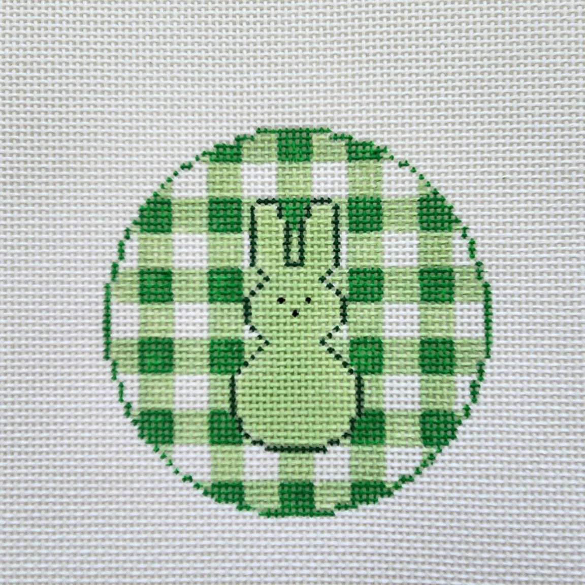 Silver Stitch Gingham Peeps Bunny Round - Green