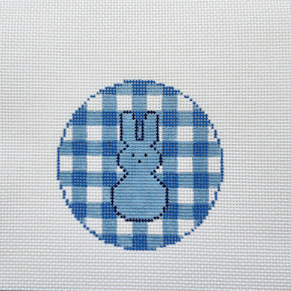 Silver Stitch Gingham Peeps Bunny Round - Blue