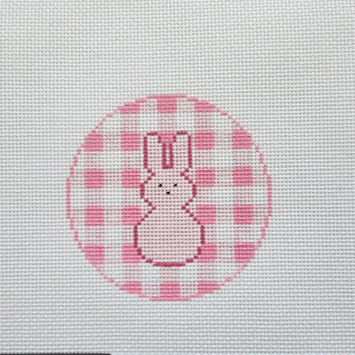 Silver Stitch Gingham Peeps Bunny Round - Pink