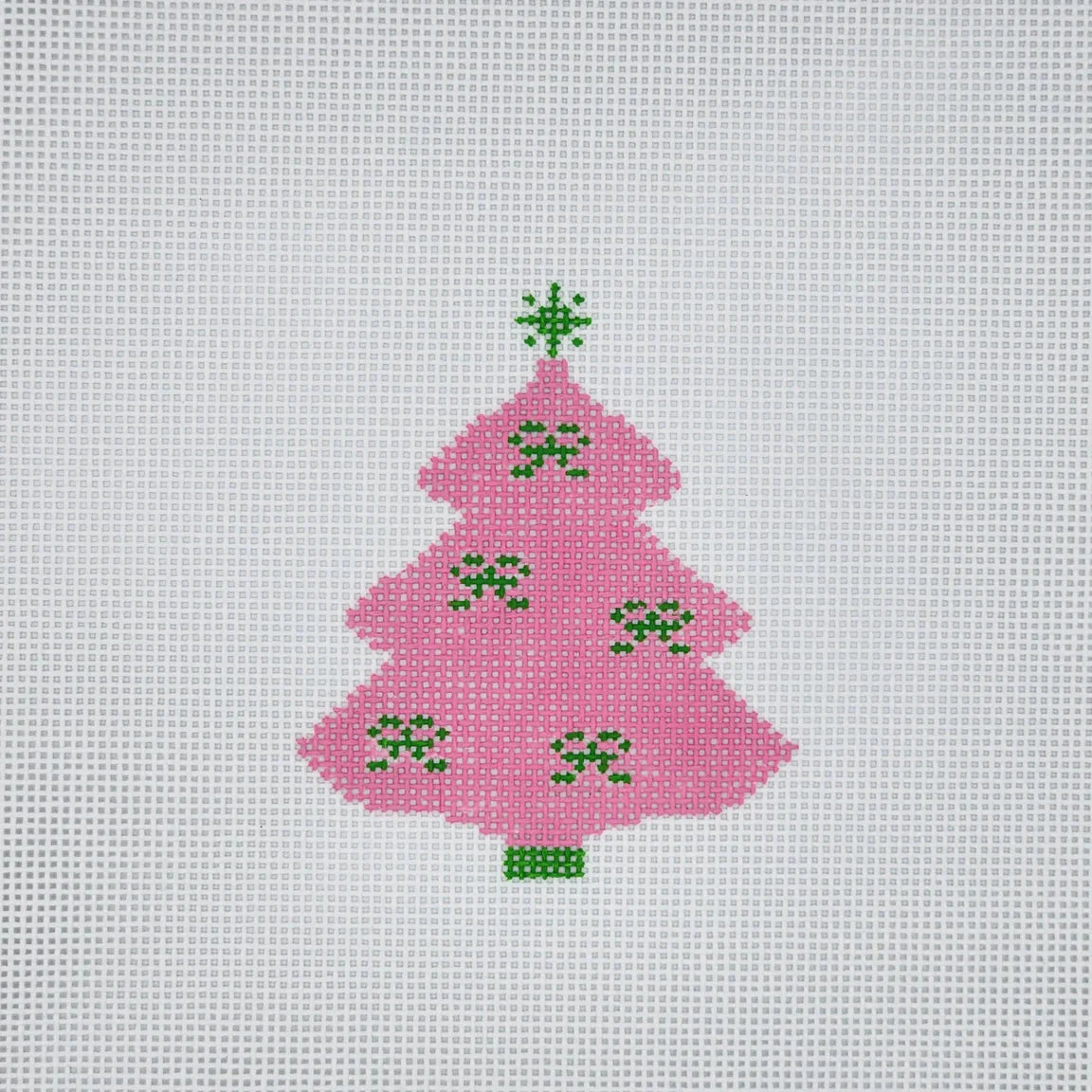 Silver Stitch Preppy Pink Tree with Green Bows
