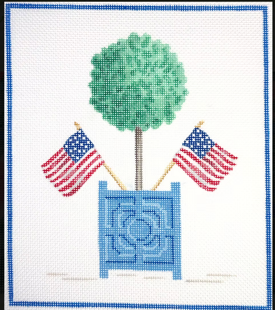 Kate Dickerson SM-PL-13 Shanna Masters - Topiary w/ American Flags in Blue Planter
