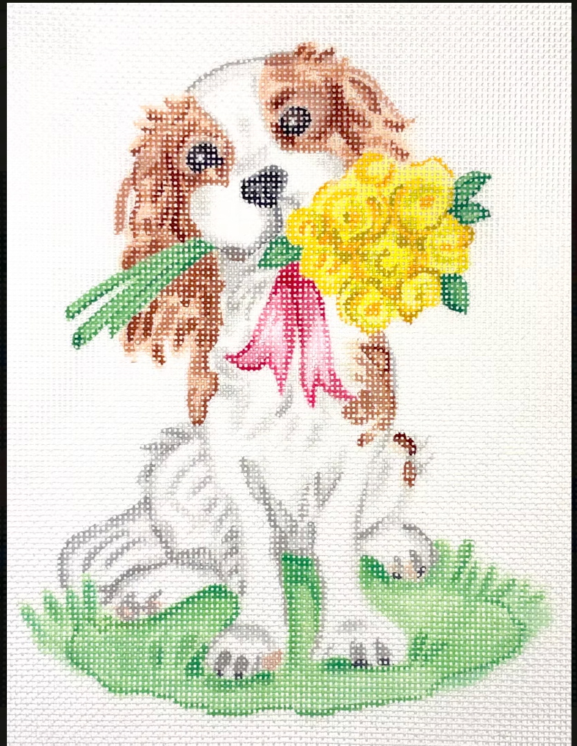 Kate Dickerson SM-PL-01 Shanna Masters - Cavalier w/ Pink Ribbon and Yellow Roses