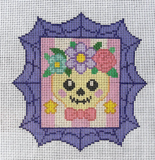 Ashley Evans Designs HAL-109 In Full Bloom – Hand Painted Sugar Skull Halloween Needlepoint Canvas