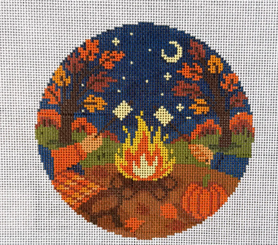 Ashley Evans Designs F-401 Fireside Autumn – Hand Painted Campfire Needlepoint Canvas