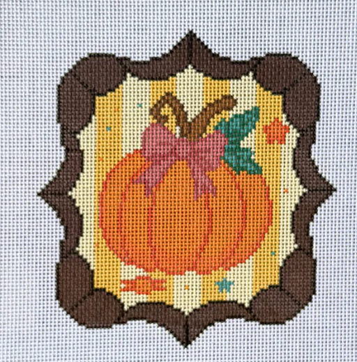 Ashley Evans Designs HAL-107 Patch Perfect – Hand Painted Fall Pumpkin Needlepoint Canvas