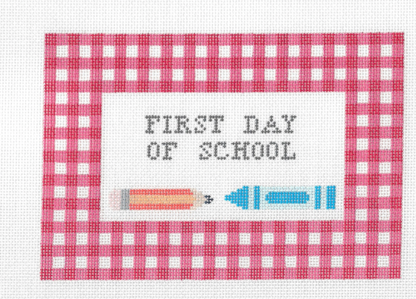 The Sassy Stitcher First Day of School Gingham Needlepoint Canvas