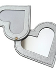 Threaded and Tipsy Needlepoint Self-Finishing Silver/Cream Heart Shaped Leather Mirror
