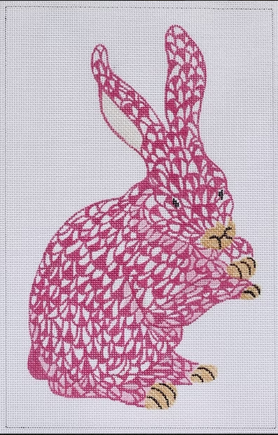 Kate Dickerson SST-29 Herend inspired Standing Fishnet Bunny - pink and gold