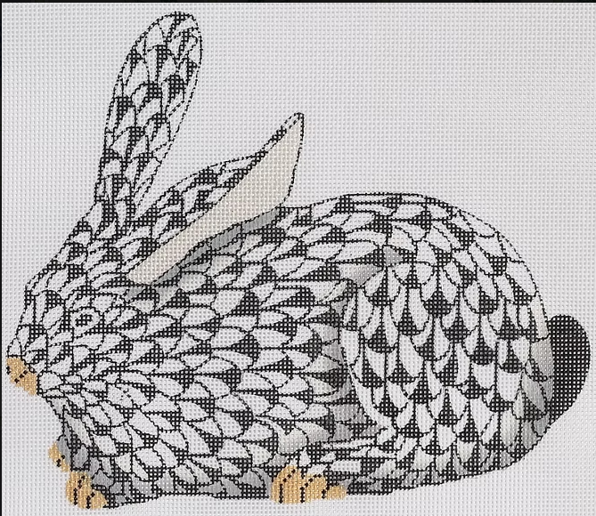 Kate Dickerson SST-76L Herend Inspired Crouching Fishnet Bunny - Black and Gold Facing Left (Copy)
