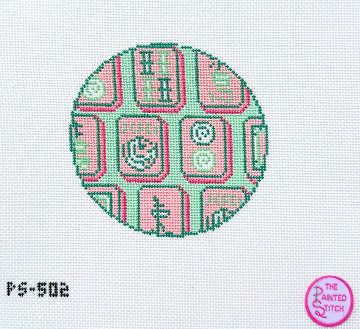 The Painted Stitch PS-502 Mahjong Round Ornament Pink Green