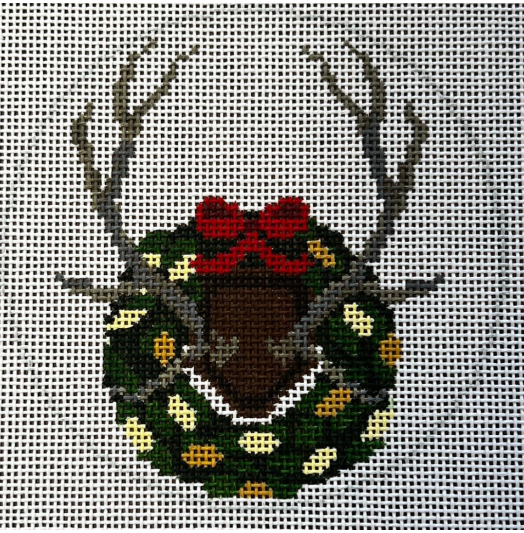 Gingham Stitchery SS66 Elk Antlers with Magnolia Wreath