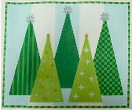 Kristine Kingston KKP207B Christmas Trees on Blue Stripes