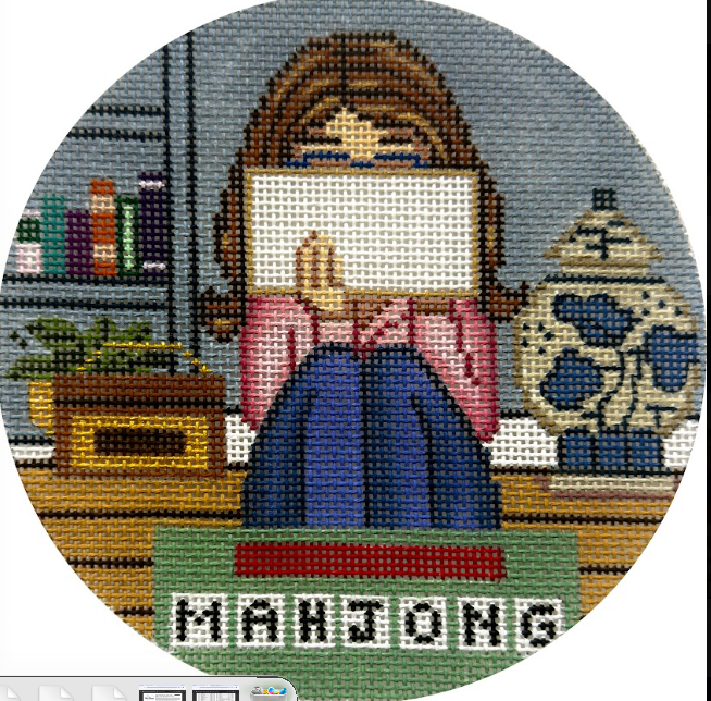 Gayla Elliott GEGS219 MAHJ Stitching Girl 4" round