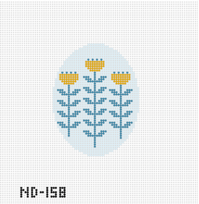 Nash and Daughters ND-158 | Blue &amp; Gold Block Print Flower A - Oval