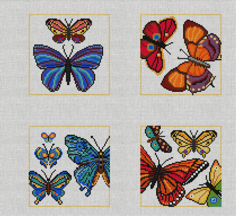 Needlepaint Fluttering Butterflies Needlepoint Coaster