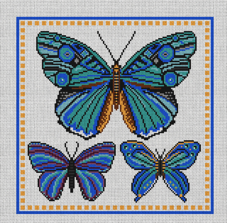 Needlepaint Fluttering Blue Butterflies