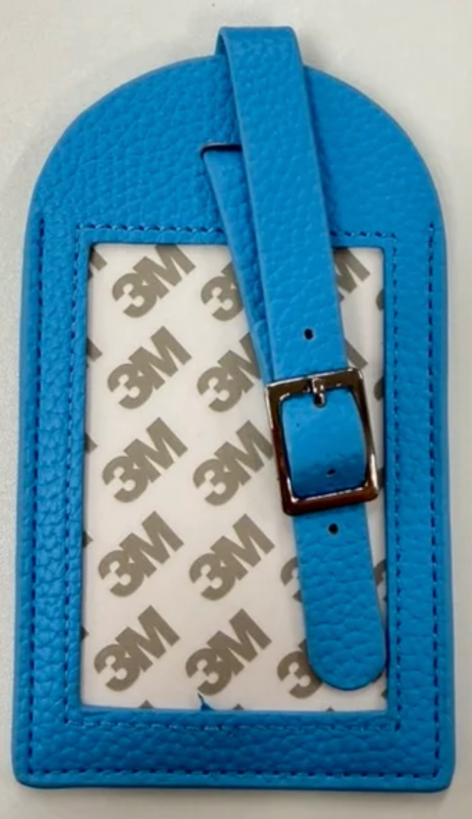 Kick Ass Needlepoint Leather Luggage Tag - sky blue