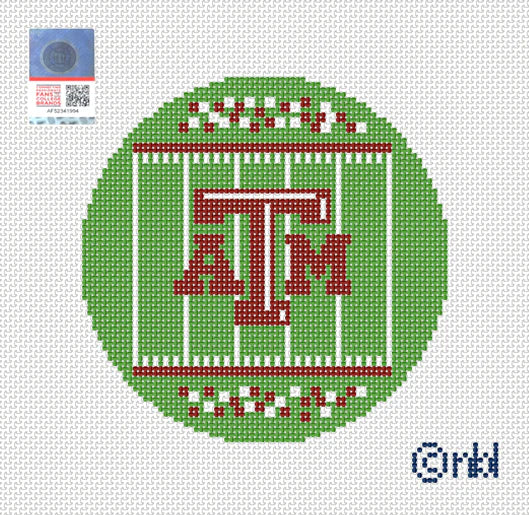 Needlepoint by Laura Texas A and M Football Field Round