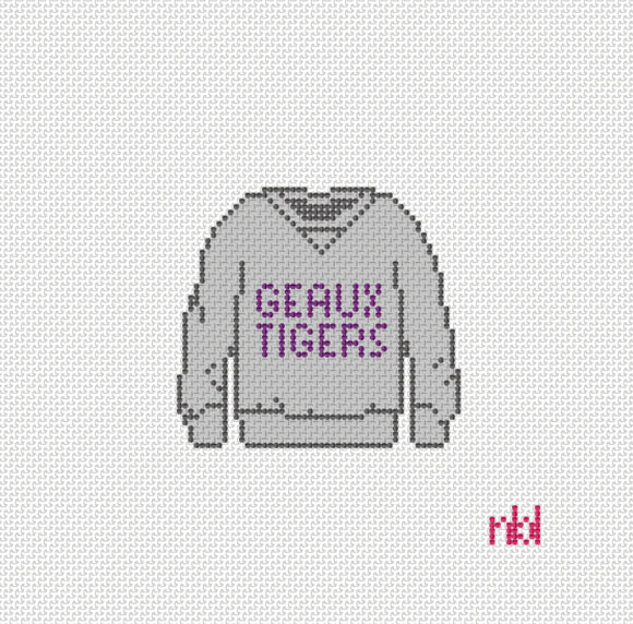 Needlepoint by Laura LSU Sweatshirt Needlepoint Canvas- 18 mesh Grey