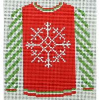 Kristine Kingston O199AO Snowflake on Red with Green Sleeves
