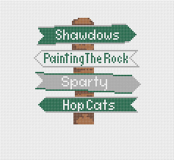 Needlepoint by Laura Michigan State College Icon Destination Sign
