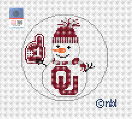 Needlepoint by Laura Oklahoma Snowman 4" Round