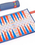 Anne Fisher Rollup Backgammon Blue Leather with IKAT Canvas