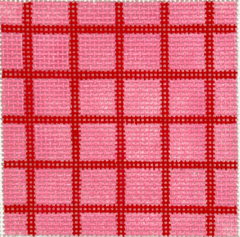 Kate Dickerson INSSQ3-10 3&quot; Square Windowpane Grid - Red on Bubble gum Pink