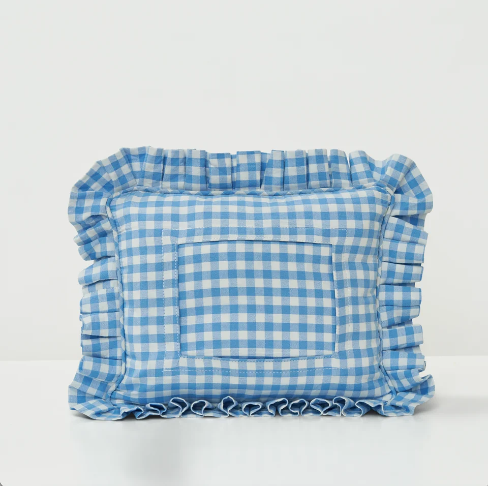 What's The Stitch Blue Gingham Self Finishing Pillow