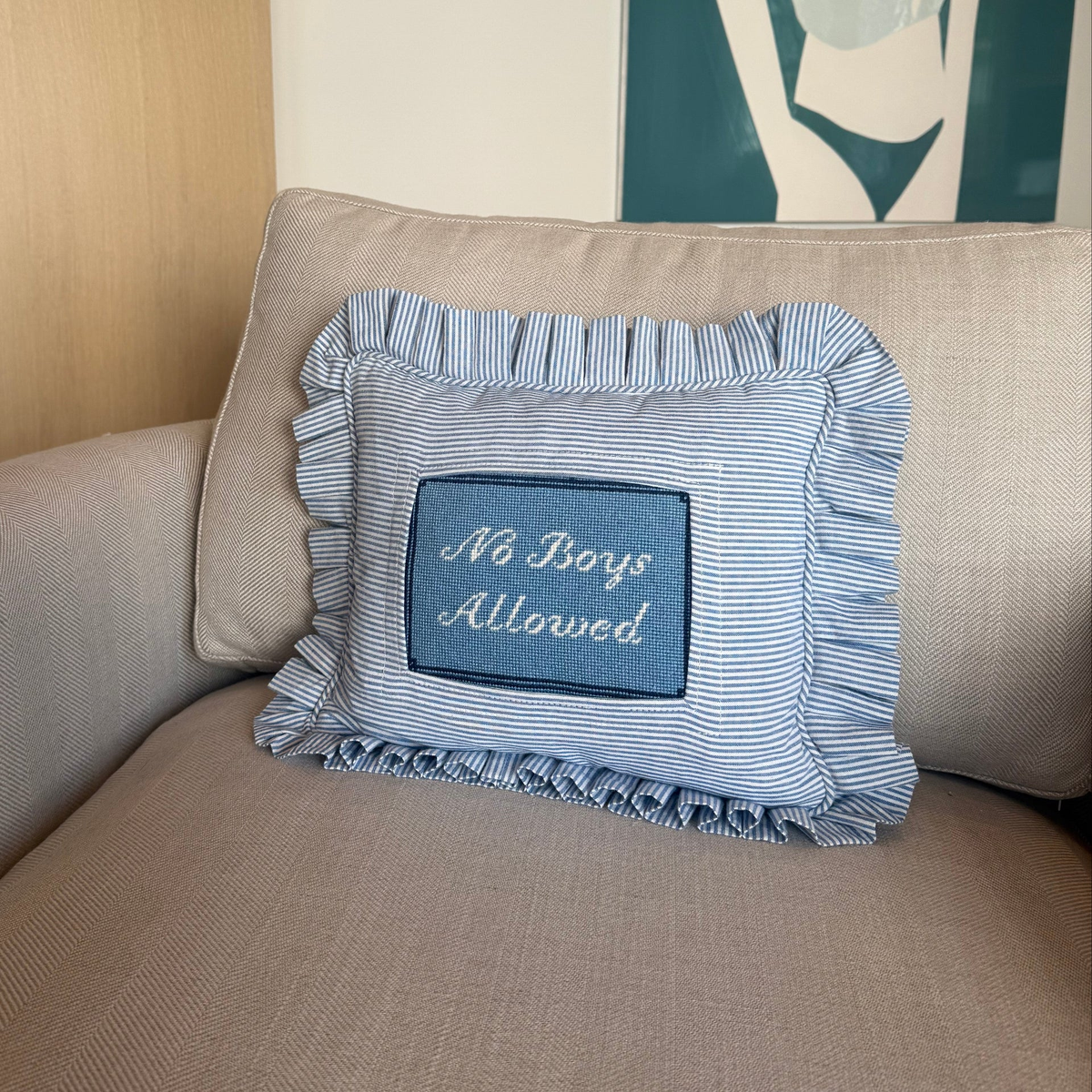What's The Stitch Blue Stripe Self Finishing Pillow