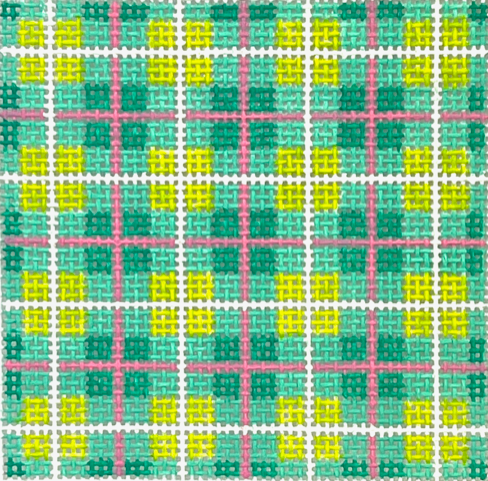 Kate Dickerson INSSQ3-18 3&quot; Square Madras Plaid - turquoise, lime, pink &amp; white