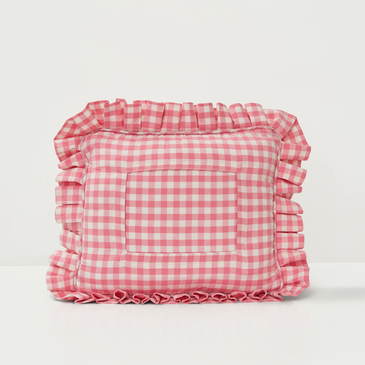 What's The Stitch Pink Gingham Self Finishing Pillow