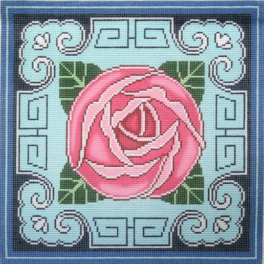 Lee P1263 Rose with Blue Borde  Pillow