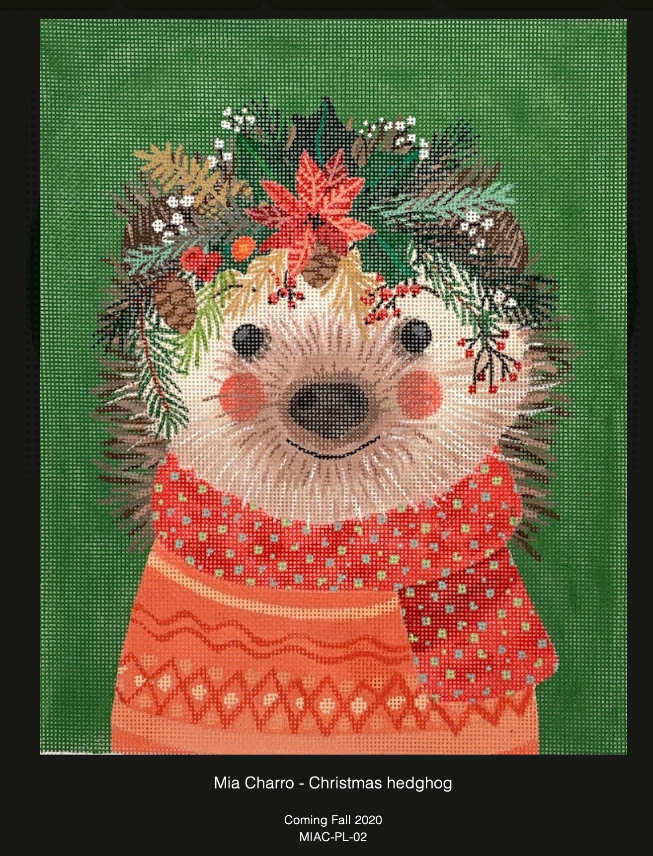 Kate Dickerson MIAC-PL-02 Christmas Hedgehog on Forest Green