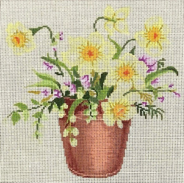 A Stitch In Time ASIT 465 Yellow Flowers in Pot