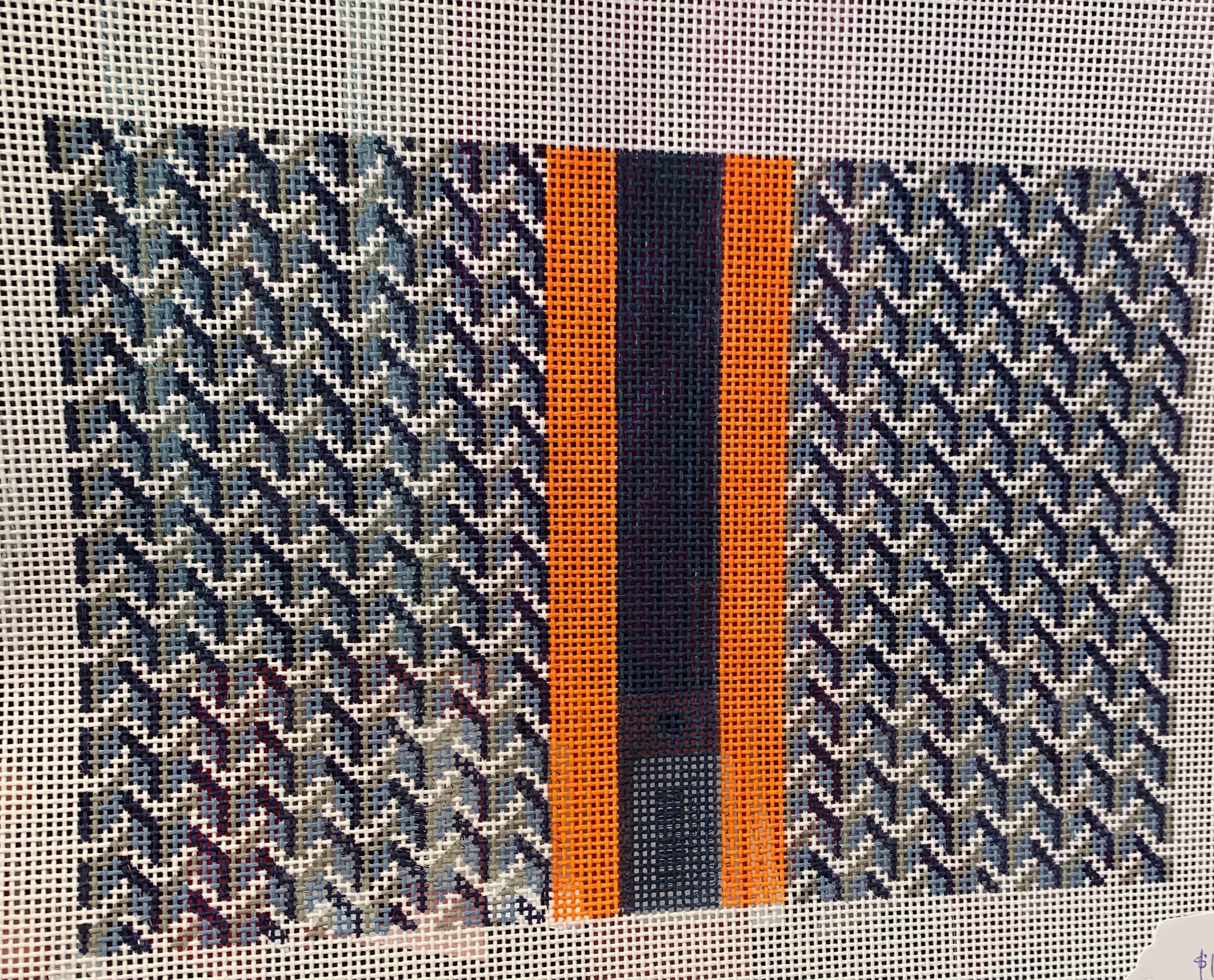 Anne Fisher AF18BA Blue Y Pattern 14 mesh Clutch with Orange Stripe